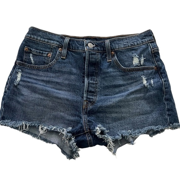 Levi's Women's 501 Distressed Button Fly Denim Shorts Size 28 - Picture 1 of 7